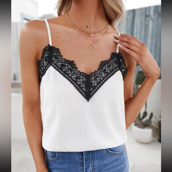 Boho black white two tone color block tank top - Picture 5 of 6